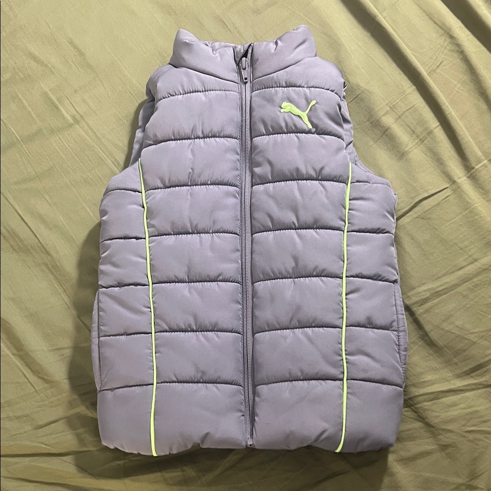 Puma Kids Puffer Vest in Light Purple and Neon Yellow